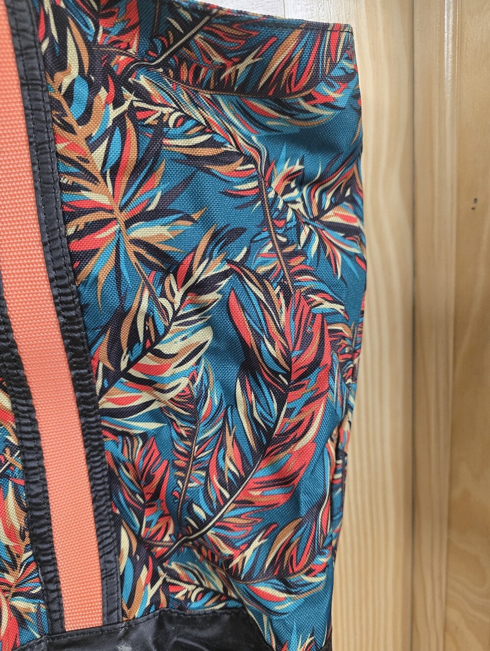 Teal Tropical Tote Bag with Coral Straps - Picture 5 of 14